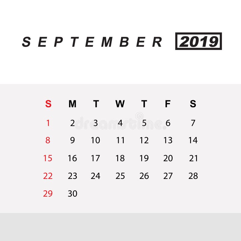 Calendario Para Septiembre De 2019 Stock de ilustración Ilustración