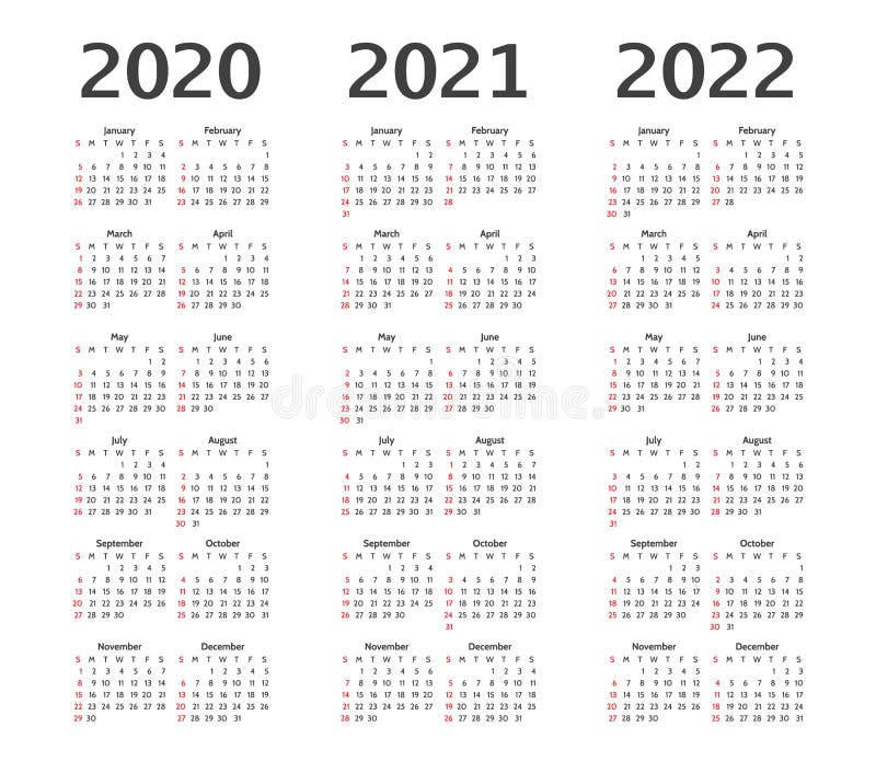 Calendario Per Gli Anni 2020 2021 E 2022 Calender Illustrazione