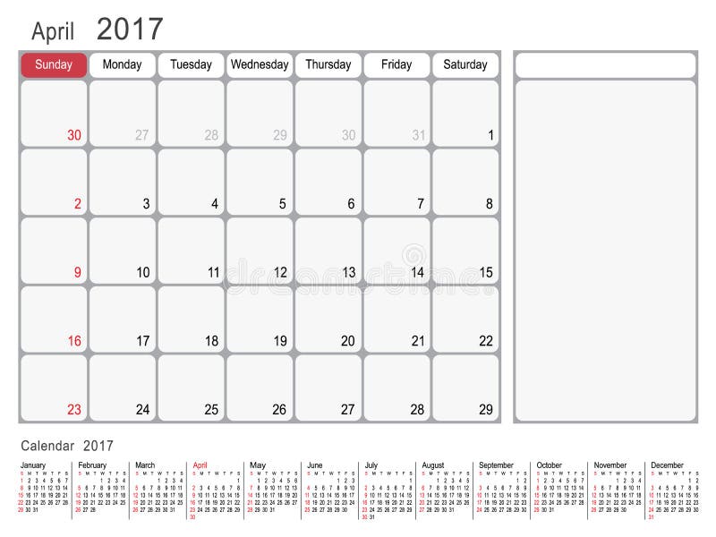 April Month Year 2017 Wall Calendar Stock Vector Royalty Free