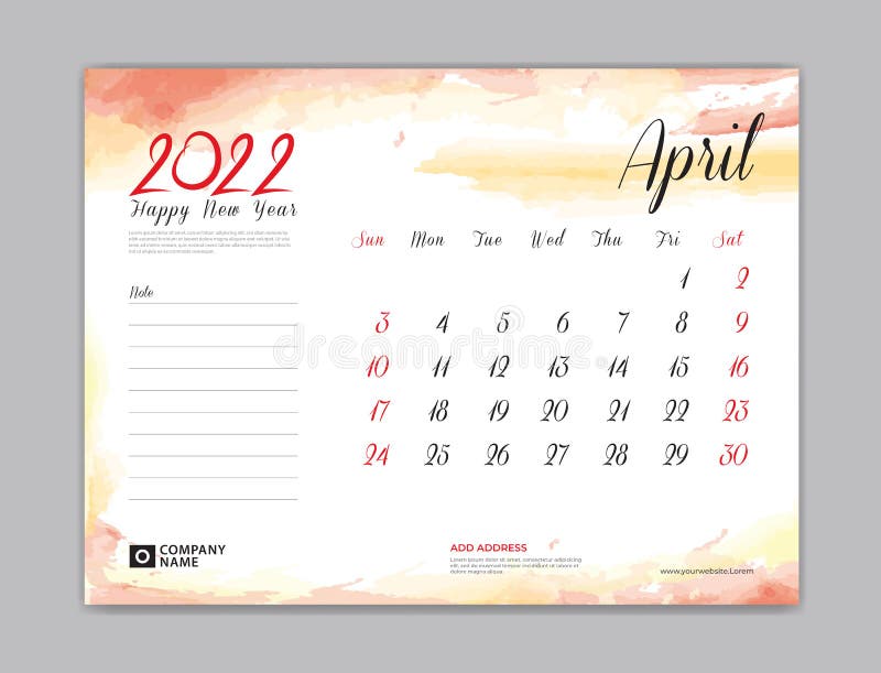 Calendario 2022 Plantilla Escritorio Calendario 2022 Plantilla Abril Mes  Diseño Semana Inicio En Domingo Pared Calendario Planific Ilustración del  Vector - Ilustración de escritorio, extracto: 215058257