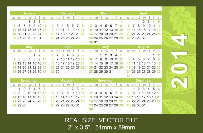 Calendario rosa 2014, inizio della tasca la domenica illustrazione di stock