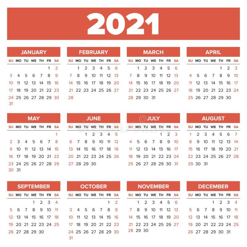 Calendario 2021 Años Plantilla Del Calendario Del Bolsillo O De Pared 