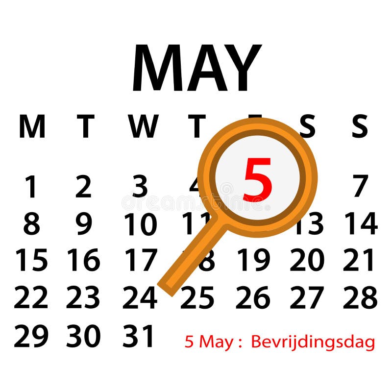 Calendario Simple Del Vector 5 De Mayo Bevrijdingsdag Ilustración del