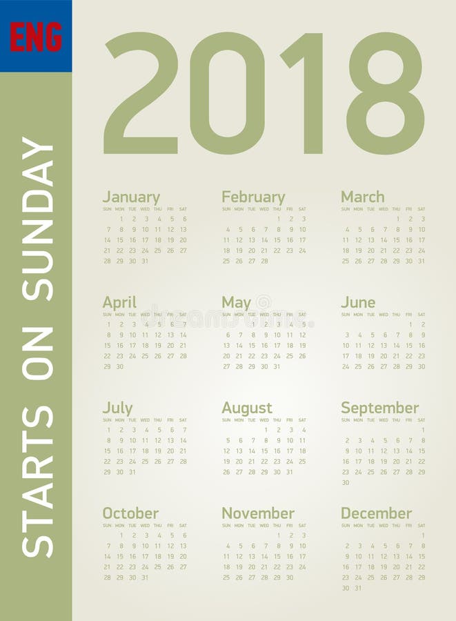 Calendario simple por el año 2018, en formato del vector stock de ilustración Calendario simple por el año 2018, en formato del vector stock de ilustración