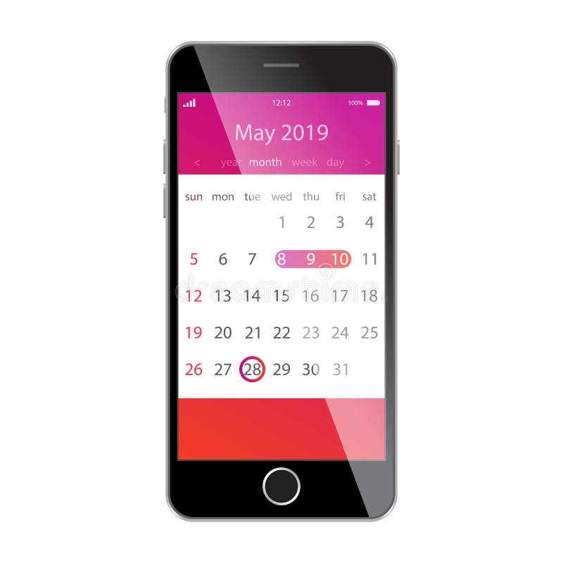 Calendario sullo schermo dello smartphone Pianificazione, programma, orario, appuntamento, concetti di app di ricordo Maggio 2019 illustrazione di stock Calendario sullo schermo dello smartphone Pianificazione, programma, orario, appuntamento, concetti di app di ricordo Maggio 2019 illustrazione di stock