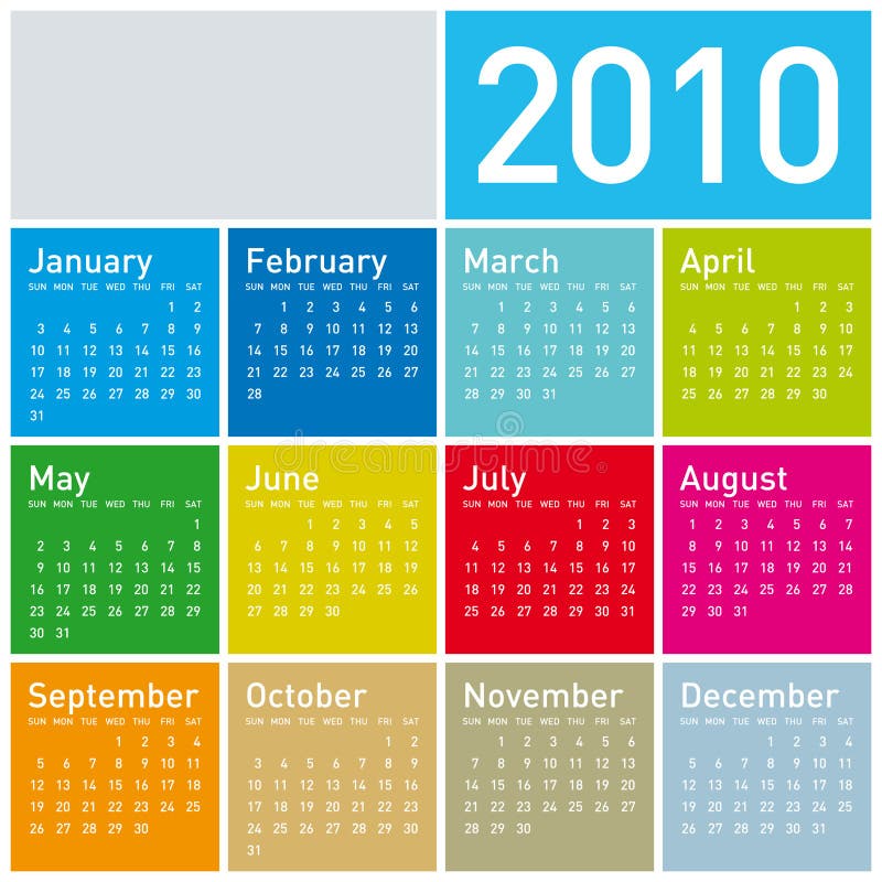 Calendario variopinto per 2010. royalty illustrazione gratis Calendario variopinto per 2010. royalty illustrazione gratis