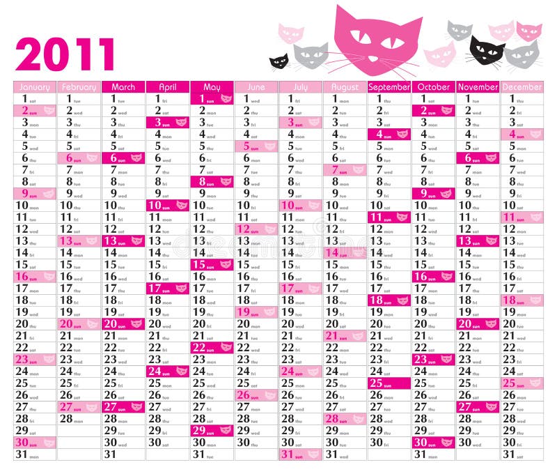 Calendrier 2011 illustration de vecteur. Illustration du jour - 16127022