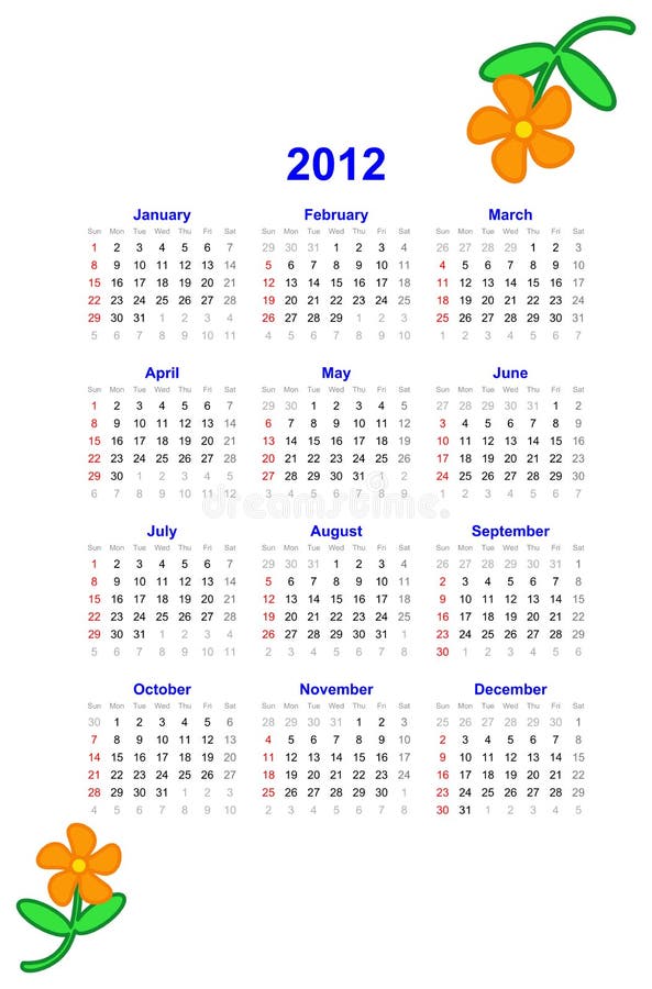 Calendrier 2012 illustration libre de droits Calendrier 2012 illustration libre de droits