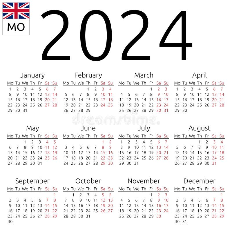 Calendrier 2024 Année La Semaine Commence Le Dimanche Conception