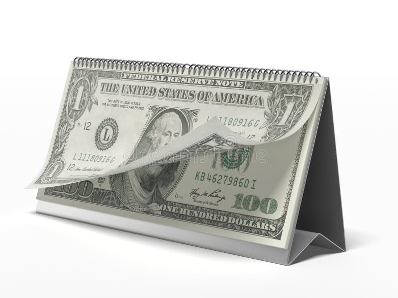 Calendrier avec des billets d'un dollar image libre de droits Calendrier avec des billets d'un dollar image libre de droits