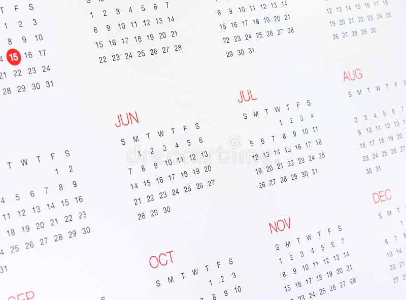 Calendrier avec des mois et des jours images libres de droits Calendrier avec des mois et des jours images libres de droits