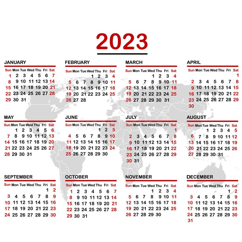 Calendrier 2023 dans différentes polices style illustration vectorielle.  calendrier mensuel classique simple pour 2023 en police