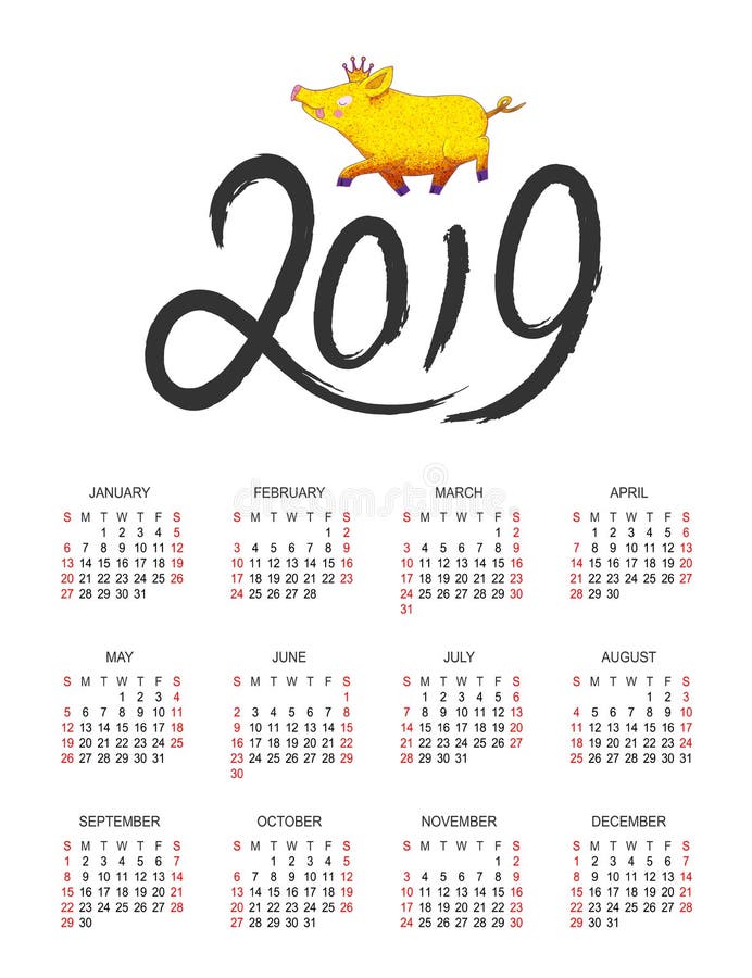 Calendrier calibre de conception de vecteur de 2019 ans illustration de vecteur Calendrier calibre de conception de vecteur de 2019 ans illustration de vecteur