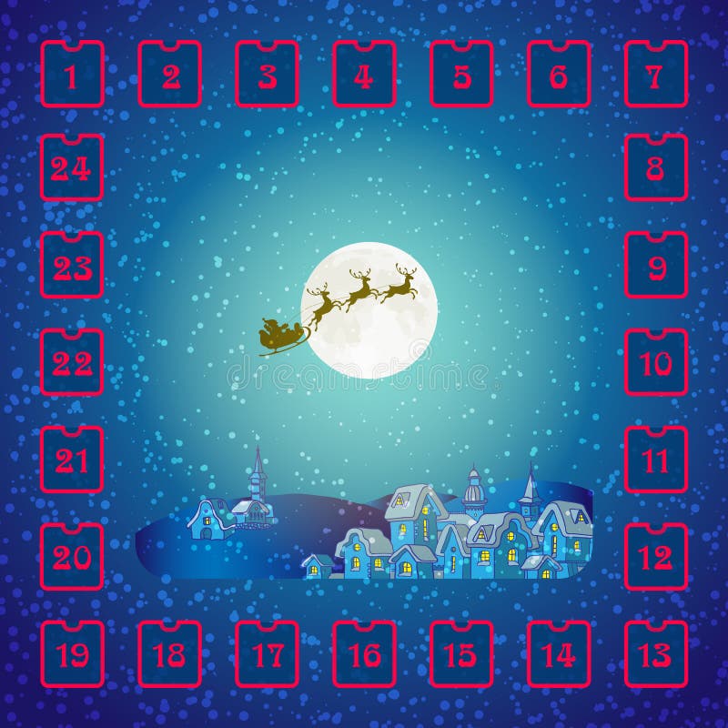 Calendrier d'avènement de Noël avec Santa Claus et des cerfs communs illustration stock Calendrier d'avènement de Noël avec Santa Claus et des cerfs communs illustration stock