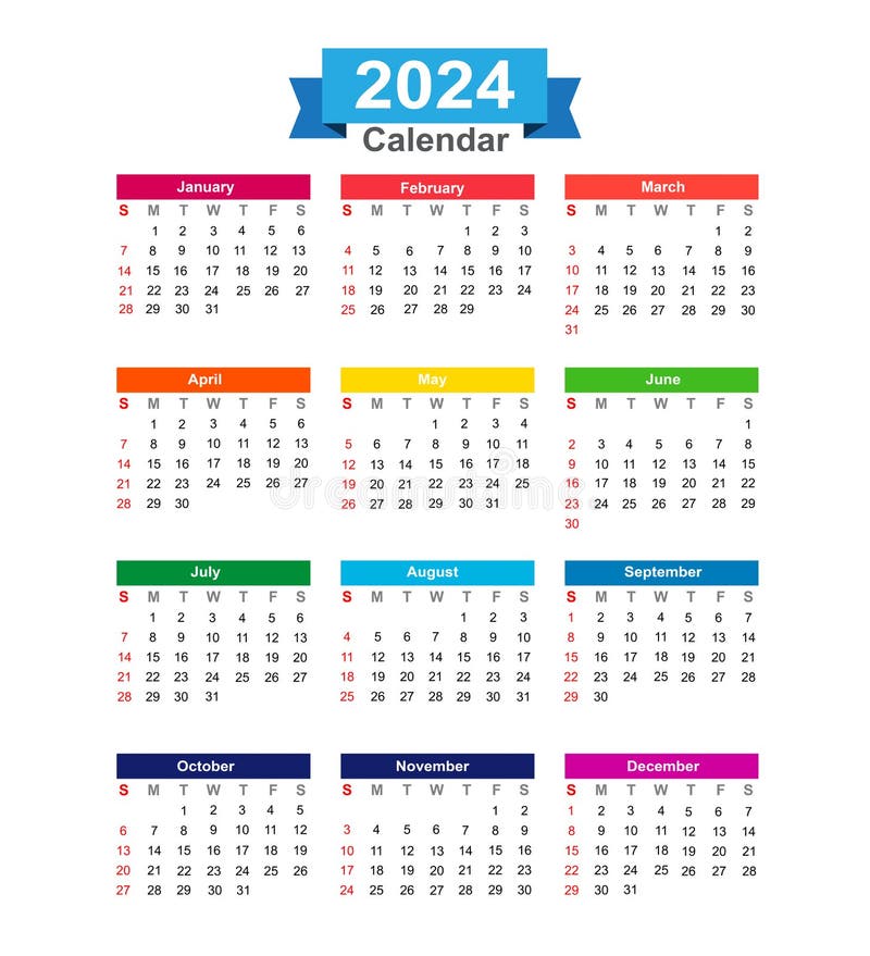 Calendrier De 2024 Ans Disolement Sur Le Vecteur Blanc De Fond