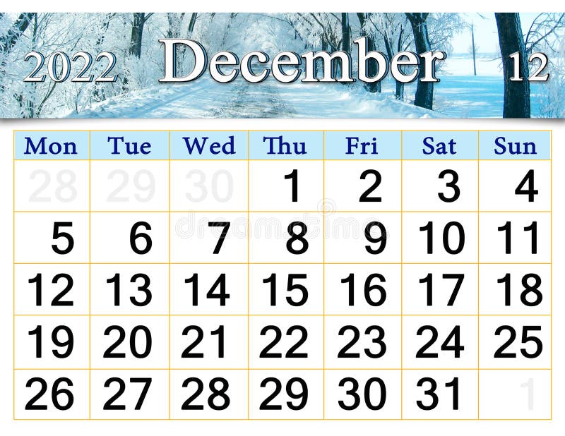 Calendrier de décembre 2022 pour l'organisateur de planifier et de rappeler le contexte naturel photo stock