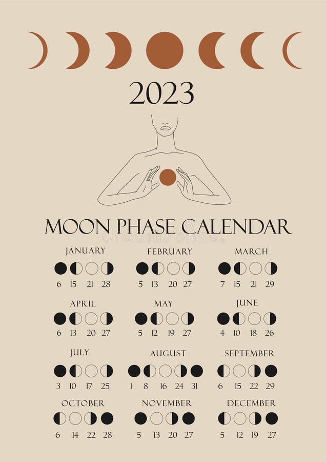 Calendrier Des Phases De Lune 2024 Avec Corps De Femme Nu En Couleur Vive.  Illustration de Vecteur - Illustration du complètement, changement:  276330464