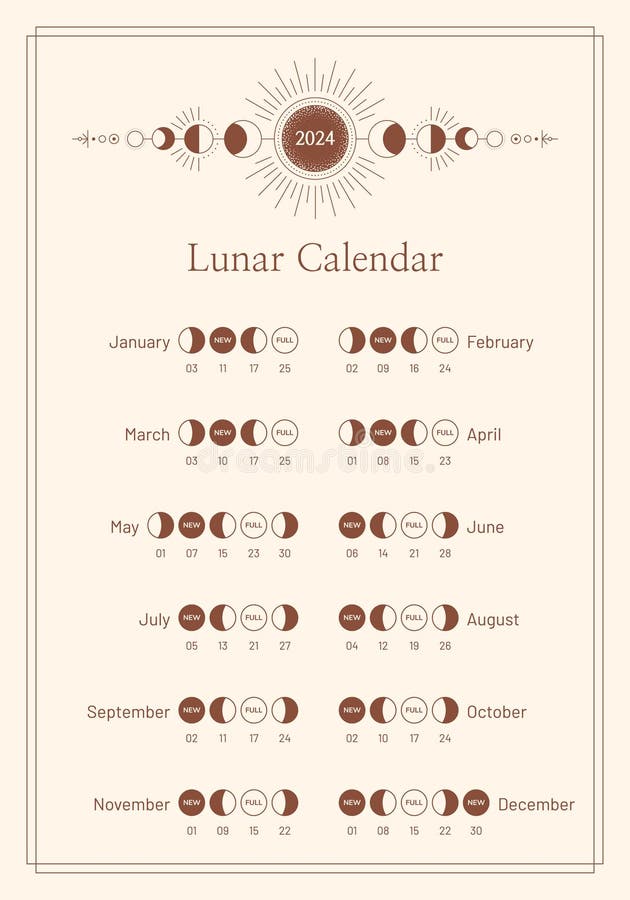 Modèle De Conception Du Planificateur De Cycle Mensuel Du Calendrier  Lunaire 2024 Illustration Stock - Illustration du quotidien, mois: 274933405