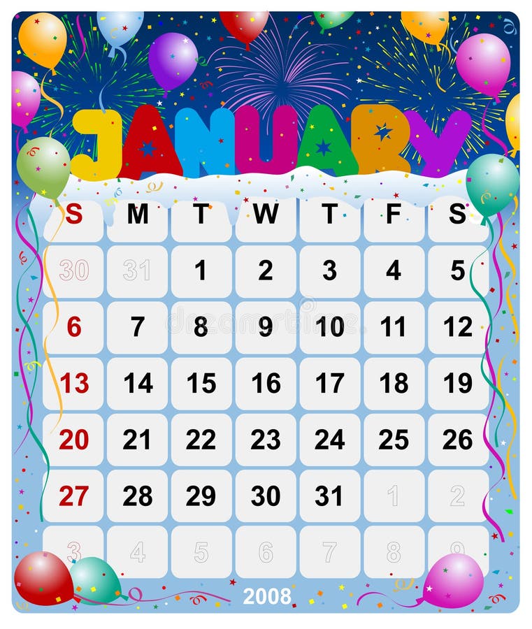 Calendrier mensuel - 1er janvier illustration libre de droits Calendrier mensuel - 1er janvier illustration libre de droits