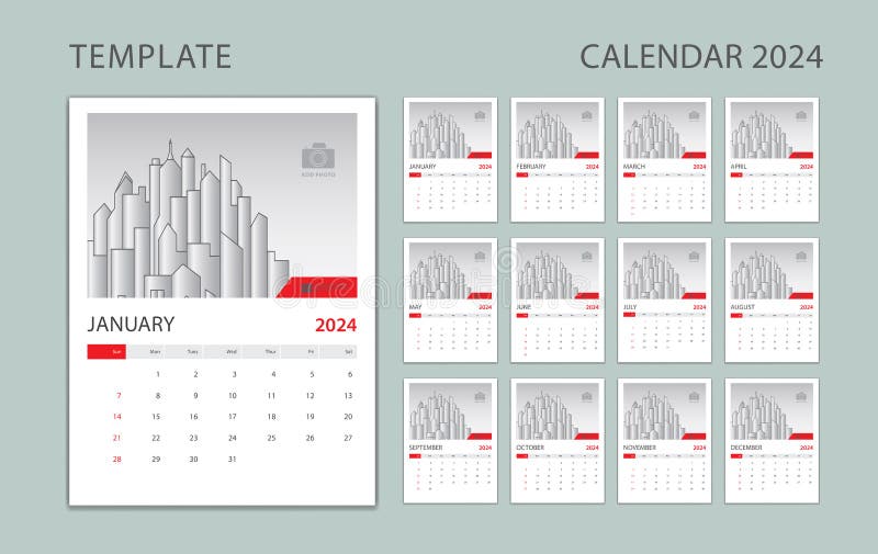 Calendrier 2024 Fichier Vectoriel De Modèle De Mur D'entreprise