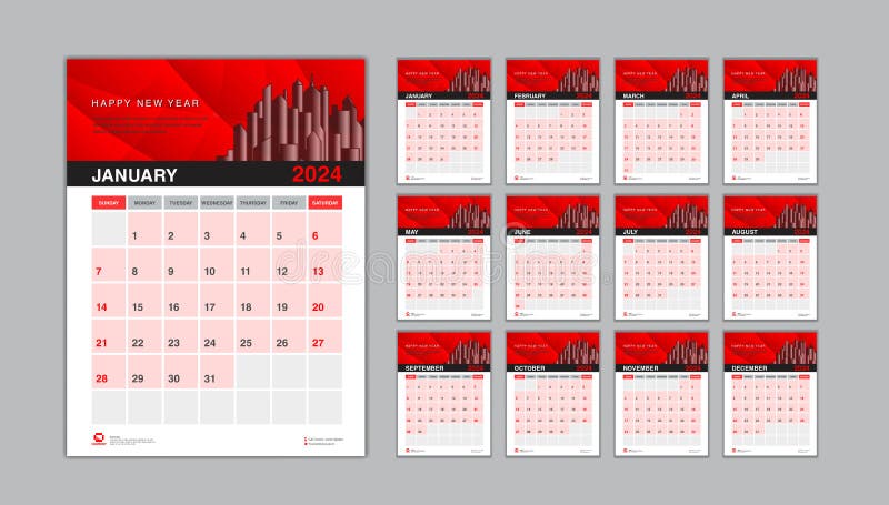 Calendrier 2024 Modèle Vectoriel Simple Minimaliste Planification De