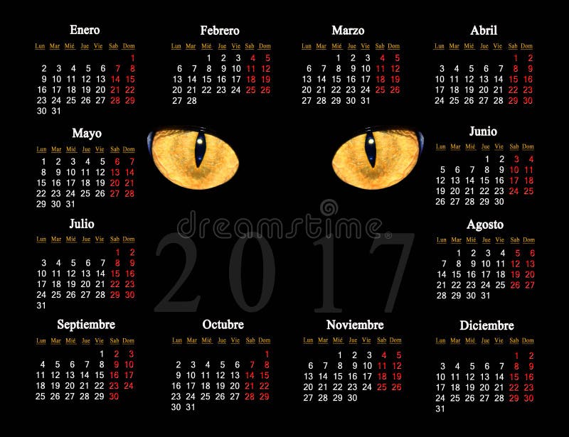 Calendrier noir pour 2017 avec des plots réflectorisés dans l'Espagnol image libre de droits Calendrier noir pour 2017 avec des plots réflectorisés dans l'Espagnol image libre de droits