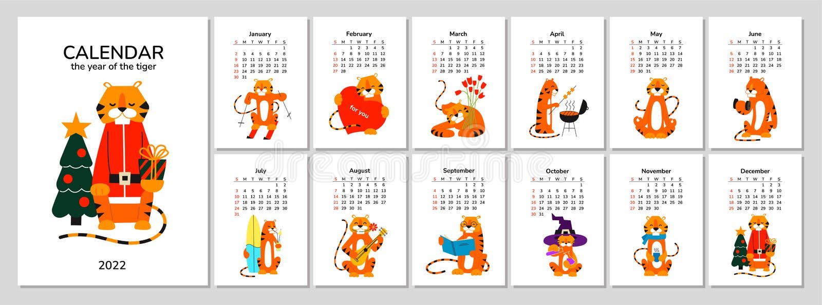 Agenda Planner Format A4 Pour 2022 Avec Un Tigre Mignon. Symbole