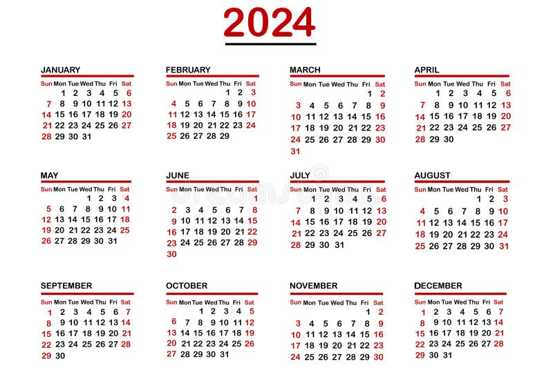 Vecteur De Modèle De Calendrier 2024, Conception Minimale Simple