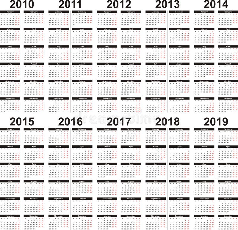 Calendário 2010-2019 Calendário 2010-2019