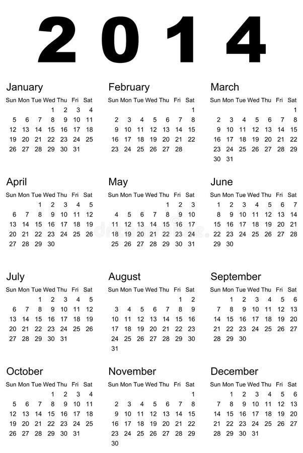 Calendário de 2014 ilustração royalty free