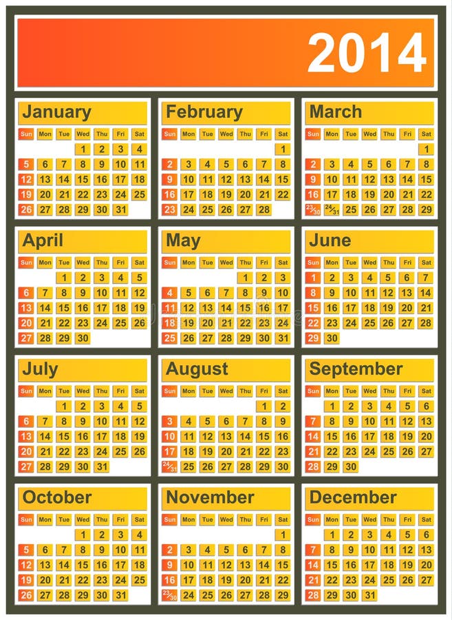 Calendário de 2014 ilustração royalty free