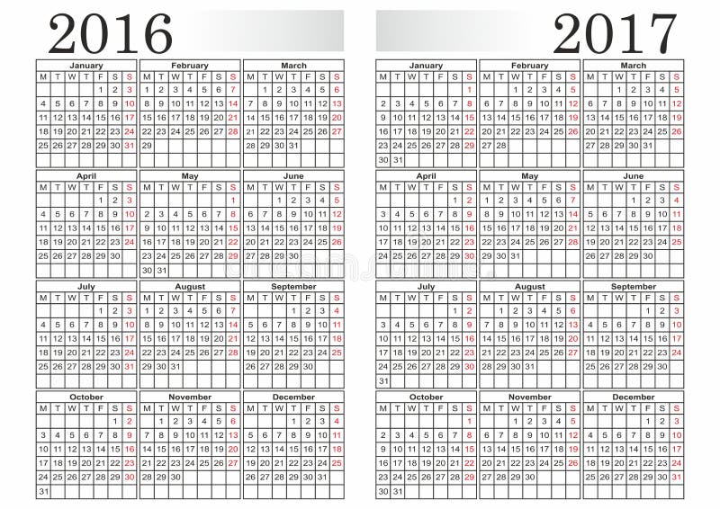 CALENDÁRIO 2016-2017 ilustração stock CALENDÁRIO 2016-2017 ilustração stock