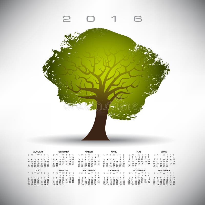 Calendário abstrato da árvore 2016 ilustração stock Calendário abstrato da árvore 2016 ilustração stock