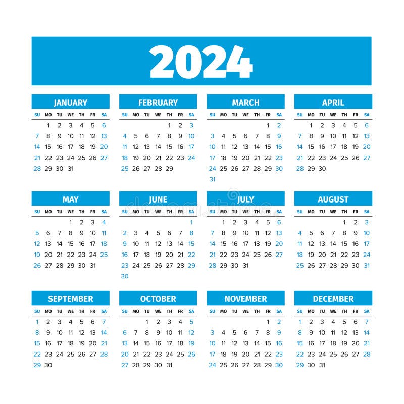 Modelo De Calendário Para 2024 Com Início Na Segundafeira Ilustração