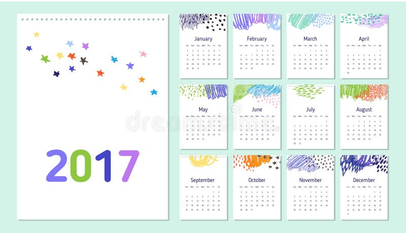 Calendário da garatuja 2017 ilustração stock Calendário da garatuja 2017 ilustração stock