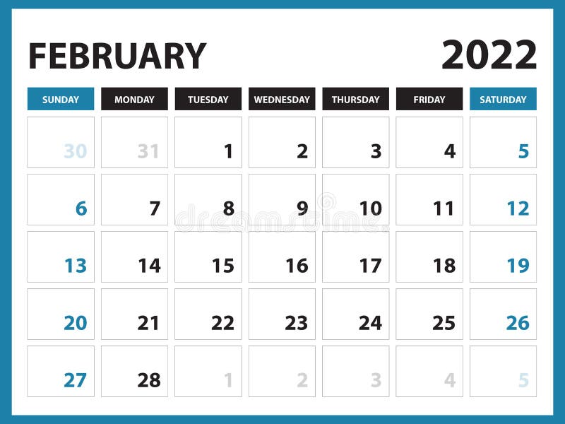 Calendário de fevereiro de 2022 calendário imprimível calendário 2022 calendário de design calendário do planejador modelo calendá