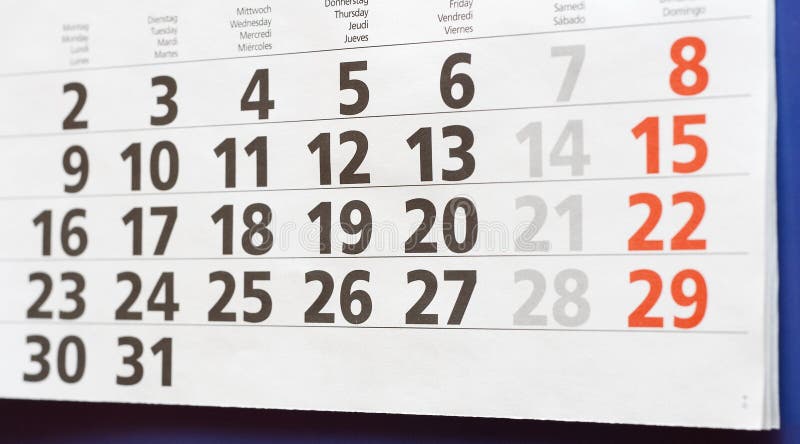 Calendário de parede - mês imagem de stock Calendário de parede - mês imagem de stock
