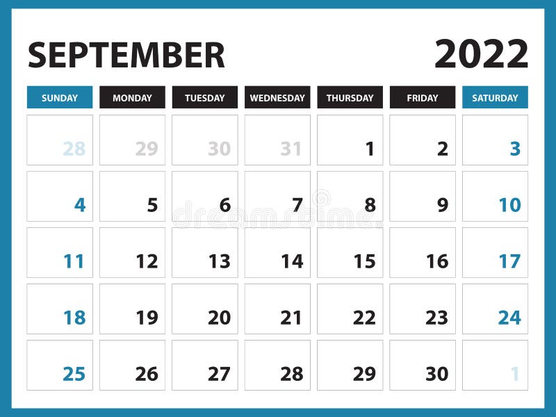 Calendário De Setembro De 2022 Calendário Imprimível Calendário De 2022  Calendário De Design Do Planejador Modelo Calendário De Ca Ilustração do  Vetor - Ilustração de feriado, domingo: 217150150