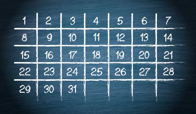Calendário mensal com 31 dias ilustração stock