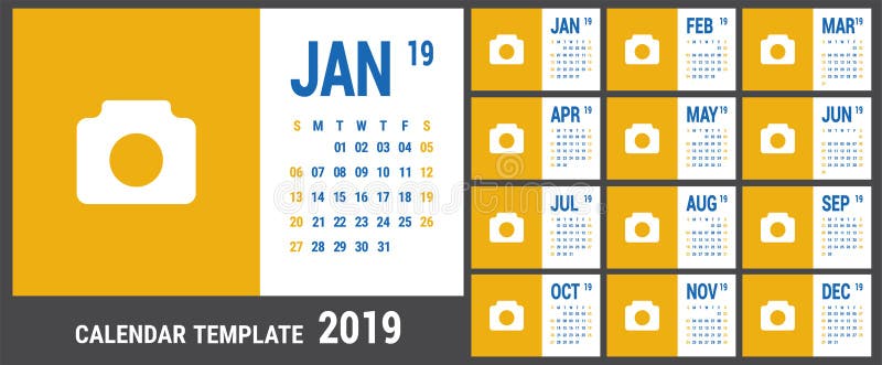 Calendário 2019 Molde inglês do calendário Grade do vetor Bu do escritório ilustração do vetor Calendário 2019 Molde inglês do calendário Grade do vetor Bu do escritório ilustração do vetor