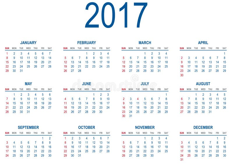 Calendário para 2017 ilustração royalty free Calendário para 2017 ilustração royalty free