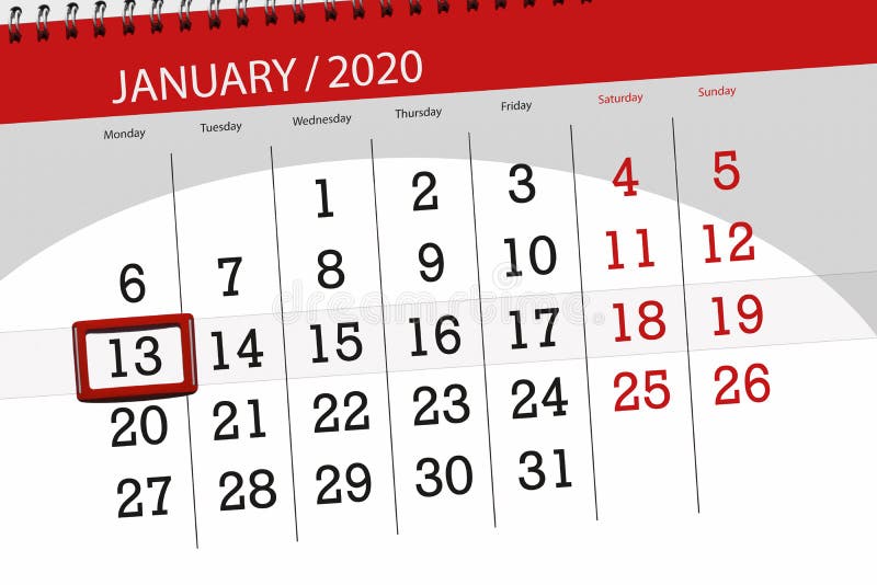 calendário para o mês de janeiro de 2020, data-limite, 13, segunda-feira