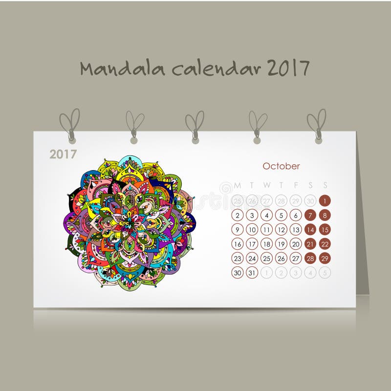 Calendário 2017, projeto decorativo da mandala ilustração do vetor Calendário 2017, projeto decorativo da mandala ilustração do vetor