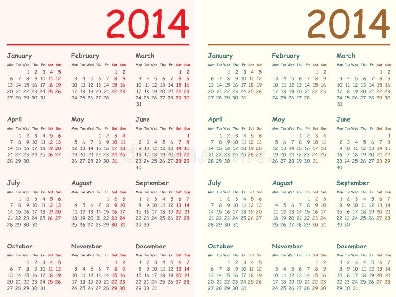 2014 calendários ilustração royalty free