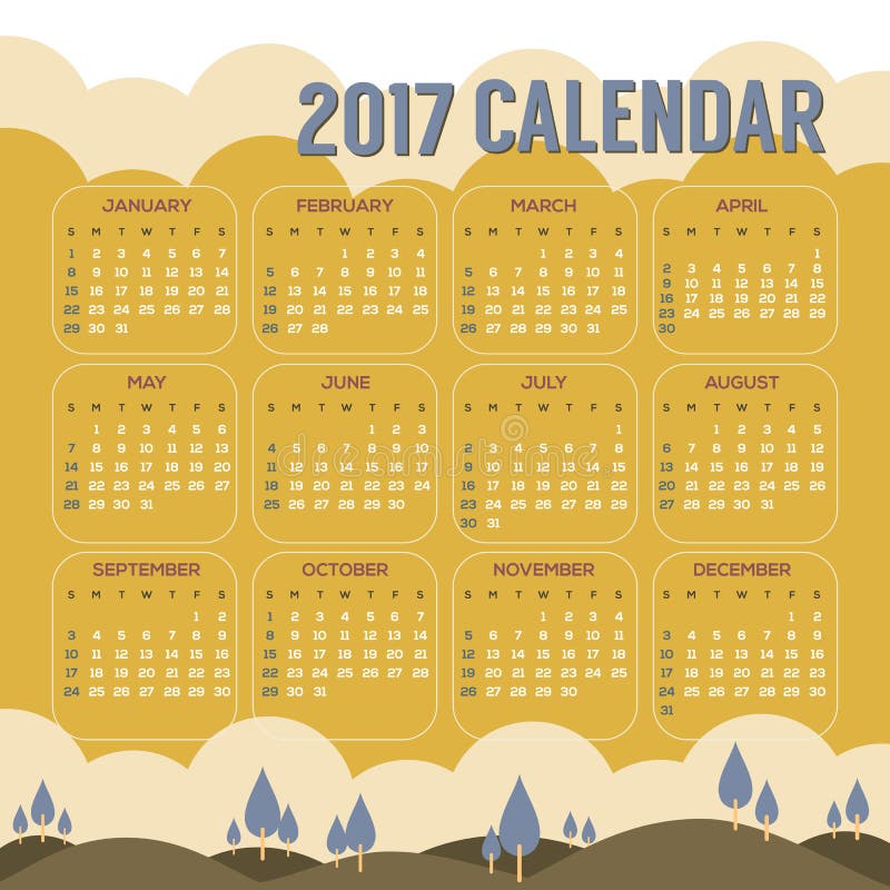 2017 calendários imprimíveis começam a cor natural do vintage da paisagem de domingo ilustração do vetor 2017 calendários imprimíveis começam a cor natural do vintage da paisagem de domingo ilustração do vetor