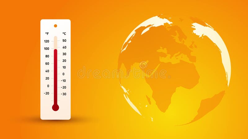 Calentamiento global calentamiento planetario calentamiento planetario aumento temperatura de la tierra en el termómetro calor ver ilustración del vector