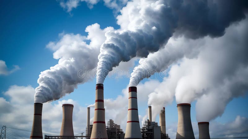 Calentamiento global por fuertes emisiones de humo en las fábricas industriales stock de ilustración