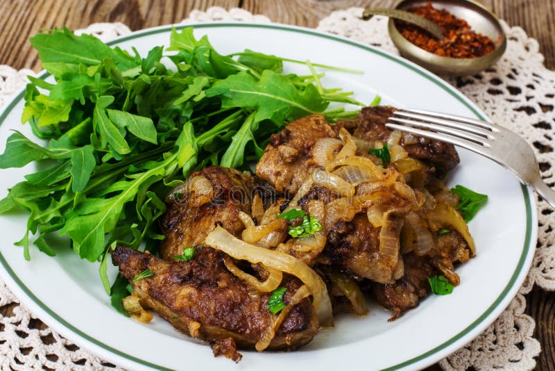 Calf`s Liver with Arugula Garnish Stock Photo Image of healthy