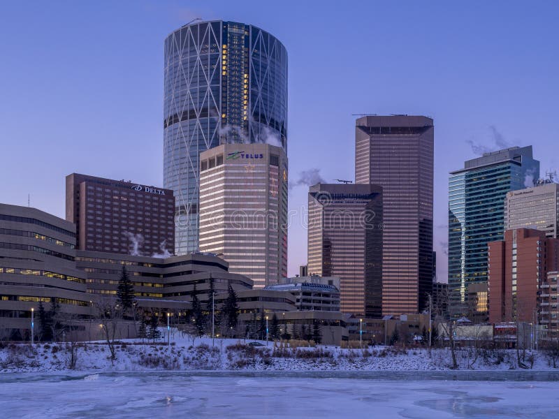 Calgary`s skyline at sunrise