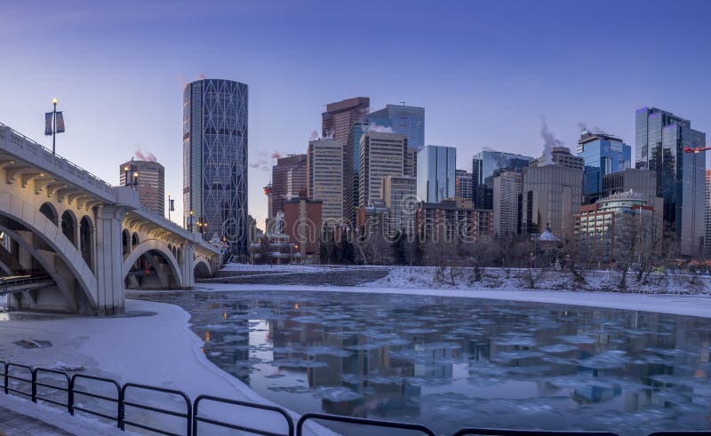 Calgary`s skyline at sunrise